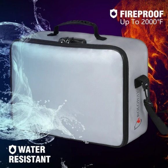 ROLOWAY Fireproof Document Bag with Lock, Fireproof Document safe organizer Gray - Picture 2 of 6